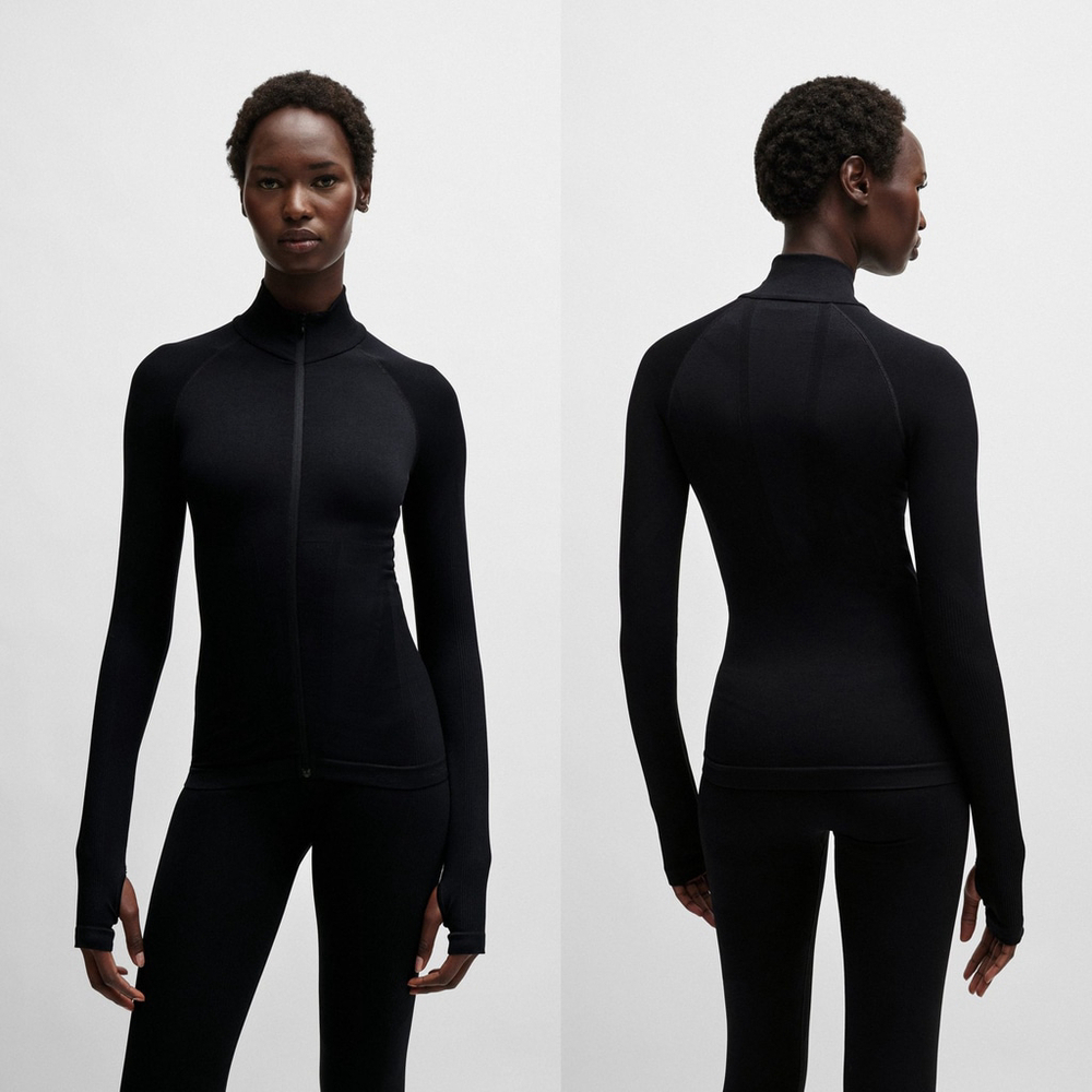 NWT NAOMI X BOSS Epart Zip Women's Jacket Stretch Jersey Black $248 - Size S